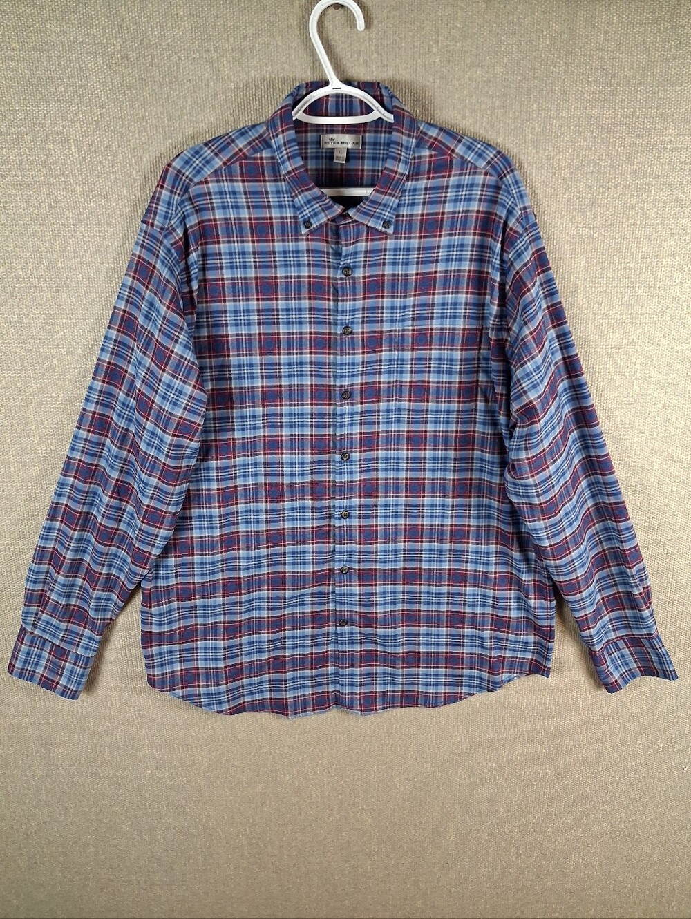 Peter Millar Shirt Mens XL Blue Red Plaid Long Sleeve Button Down Casual Classic